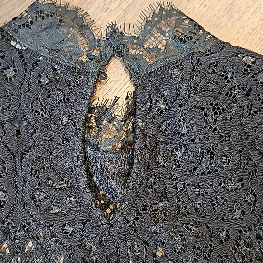 ZARA BLACK LACE HIGH NECK  goth. Dark Romantic SHEER TOP.  small